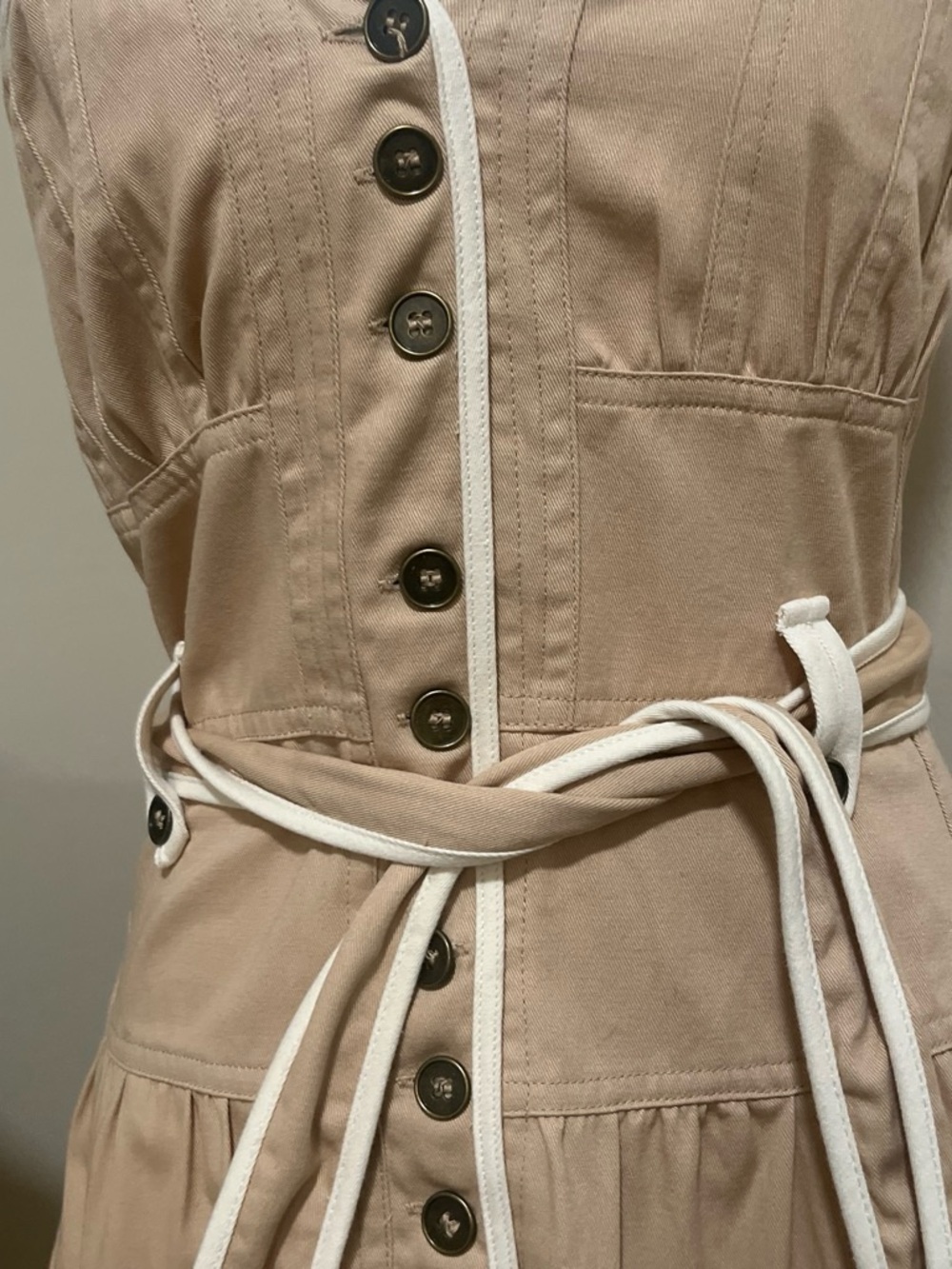 Moon River Beige Tiered Button-Front Midi Dress with Rope Belt - Picture 3 of 5